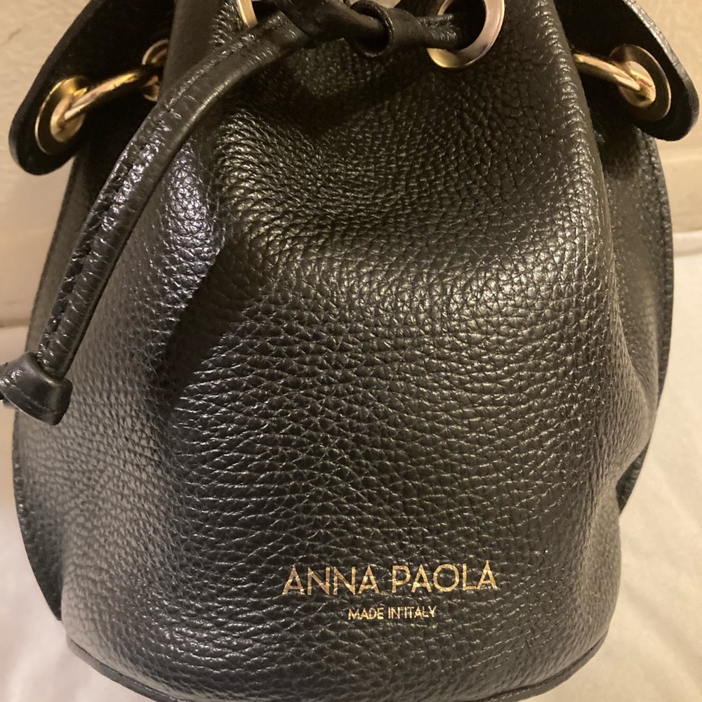 Anna Paola Black Pebbled Leather Mini Bucket Bag